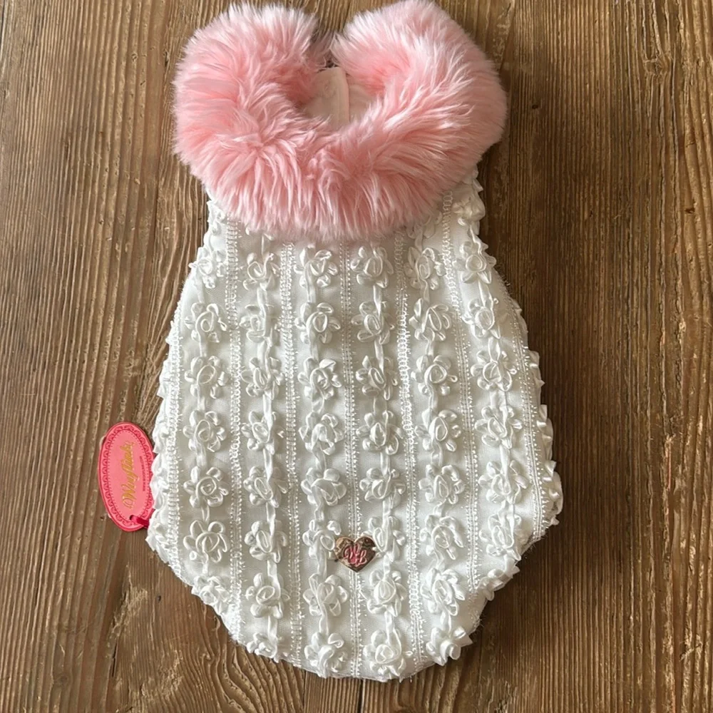 White and Pink Princess Dog Coat by Wooflink Size 5